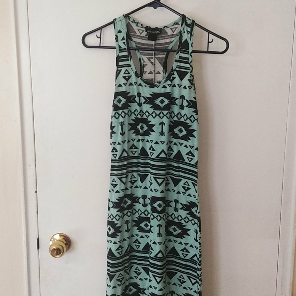 Wet Seal Green & Black Aztec Print Maxi Dress Sz M